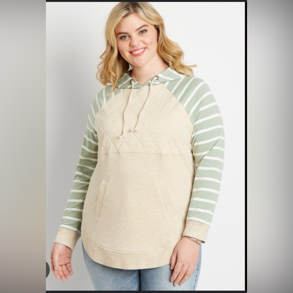 Maurices Striped Green and Beige Hoodie